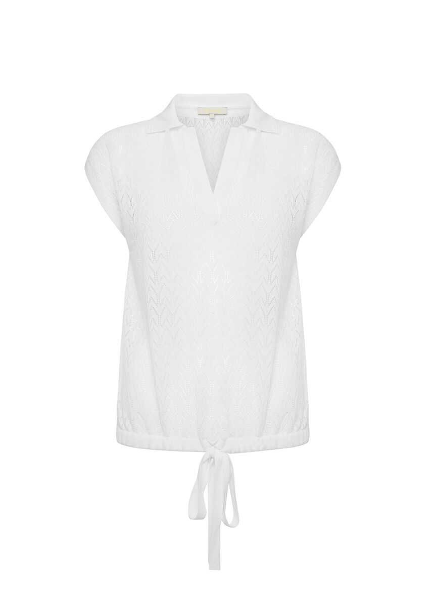 Polo Yaka Beli Bağcıklı Beyaz Triko Üst · 8