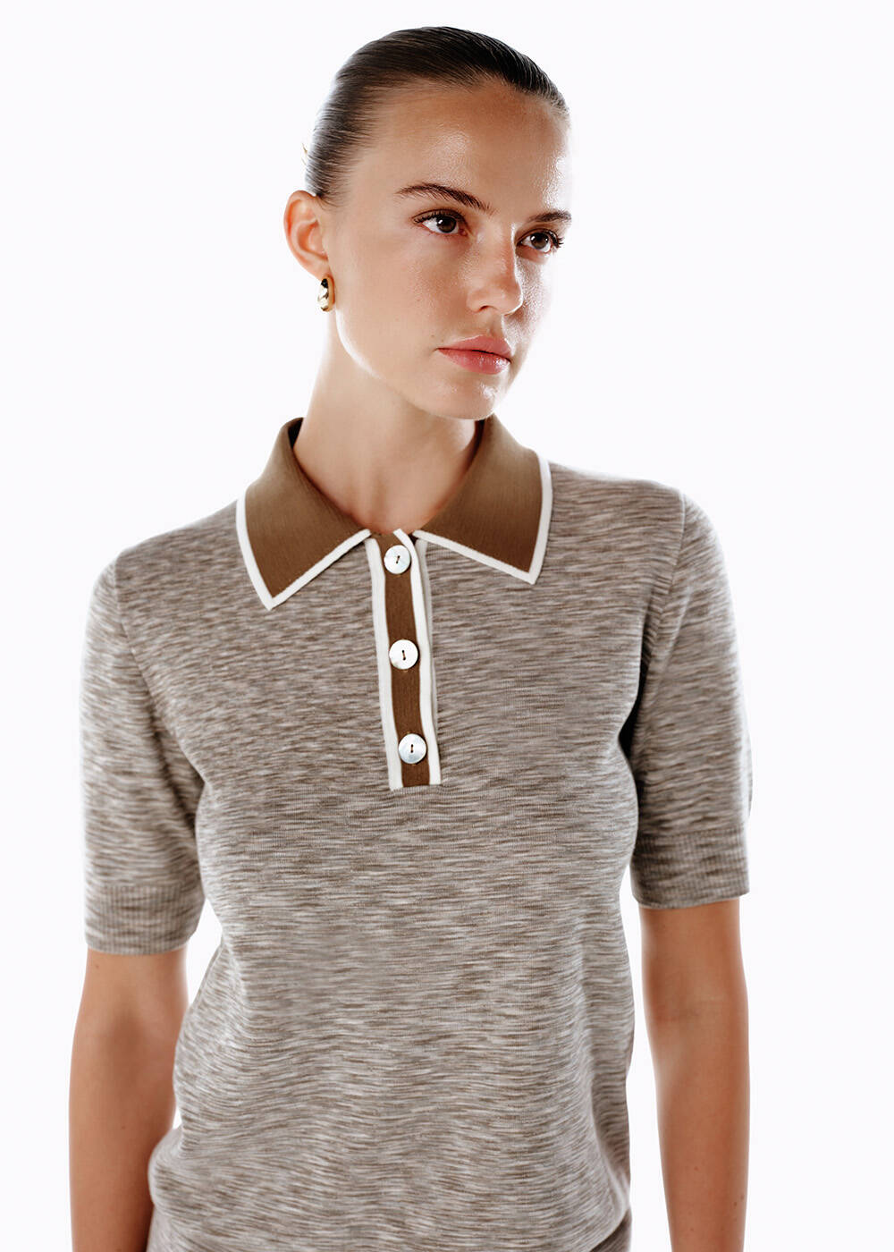 Polo Yaka Triko Üst Naturel - 2