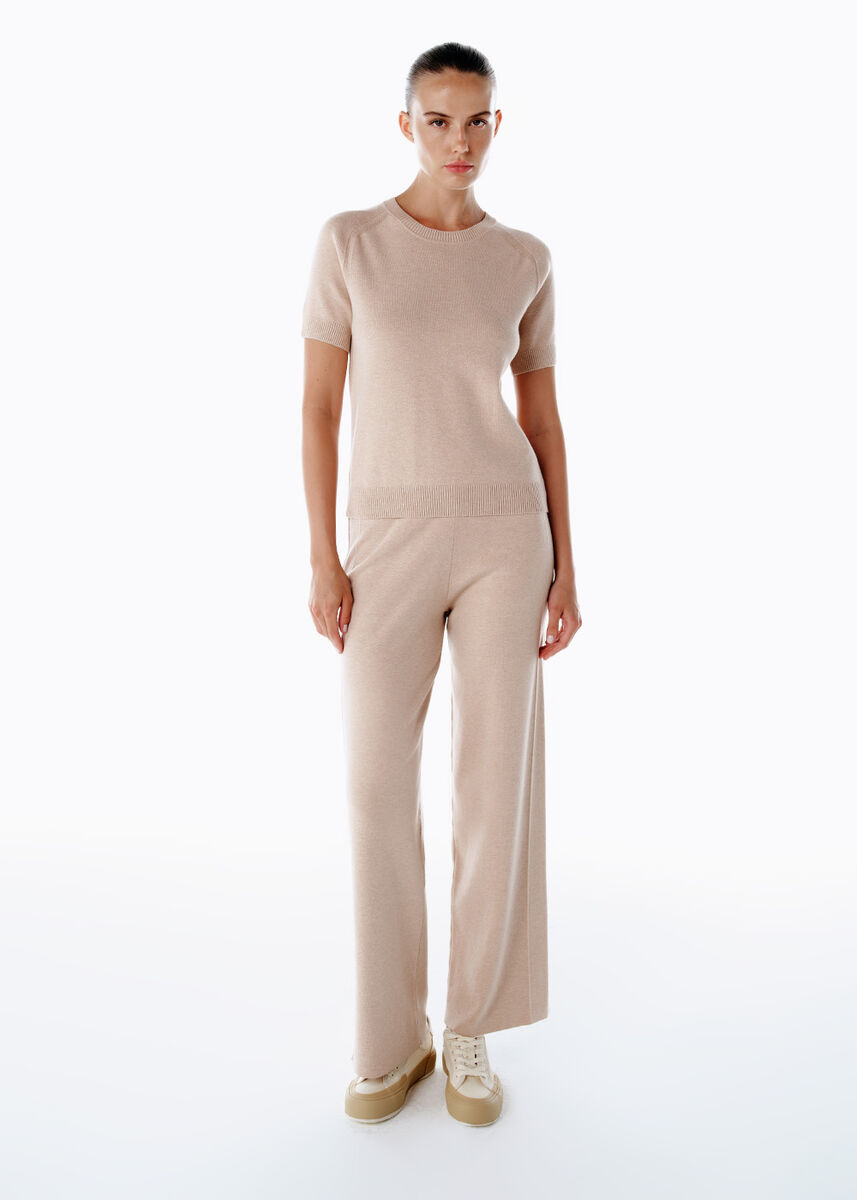 Pudra Merino Yün Karışımlı Triko Pantolon - KNITSS
