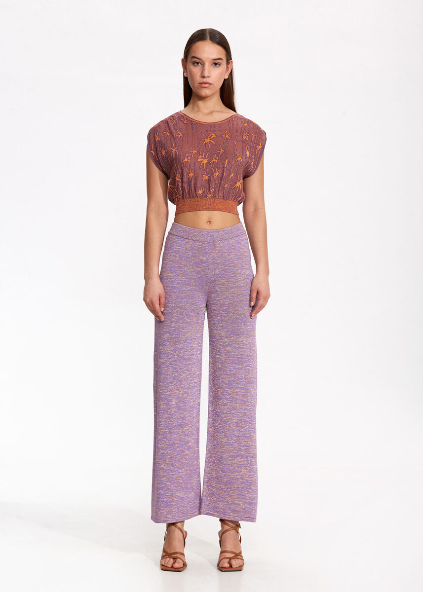 Rahat Kesim Lila Triko Pantolon - KNITSS