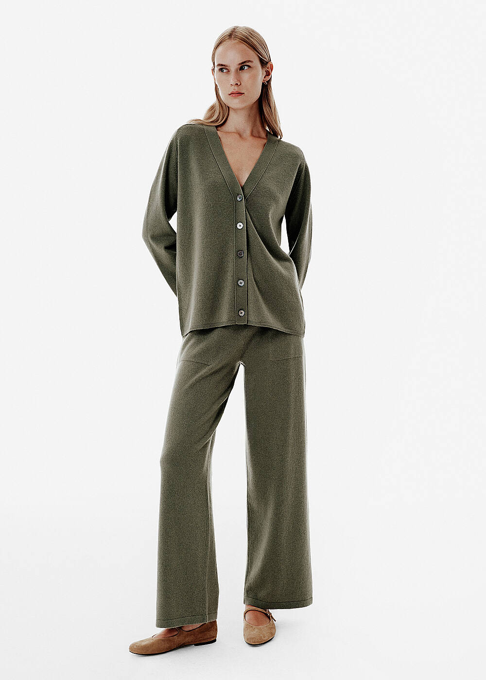 Regular Fit Green Cashmere Long Cardigan - 2