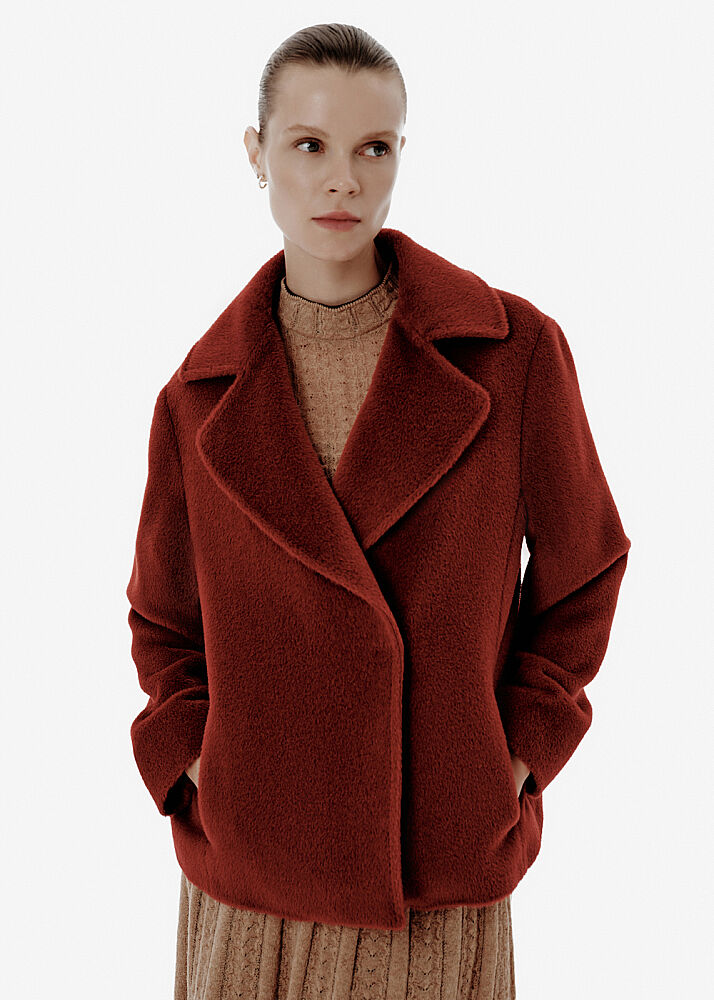 Relax Fit Double-Breasted Ruby Alpaca Coat - KNITSS