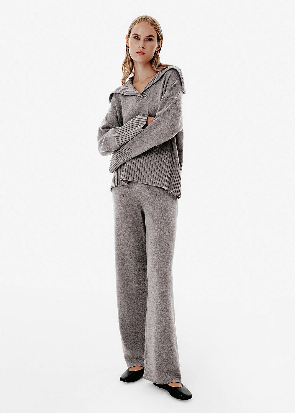 Relax Fit Grey Cashmere Knit Pants - 2