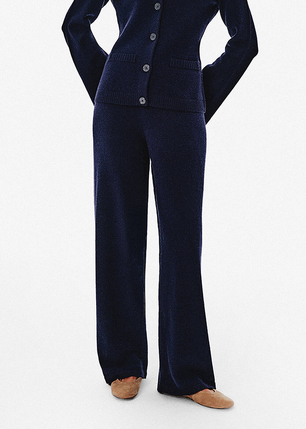 Relax Fit Navy Cashmere Knit Pants - 2
