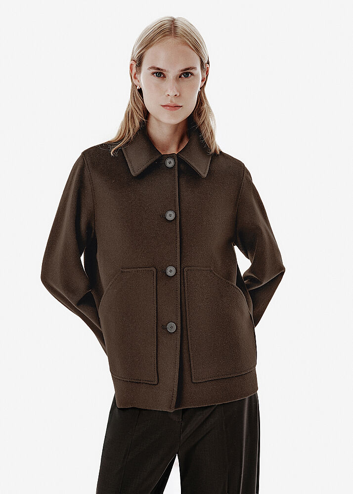 Relax Fit Pocket Detail Brown Coat - KNITSS