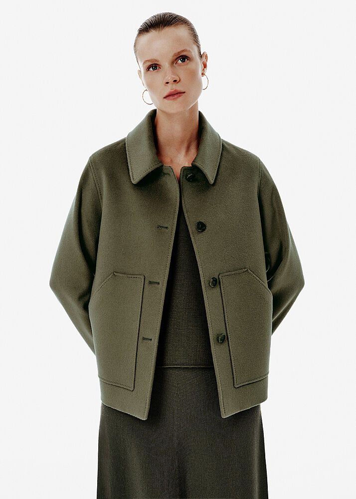 Relax Fit Pocket Detail Green Coat - KNITSS
