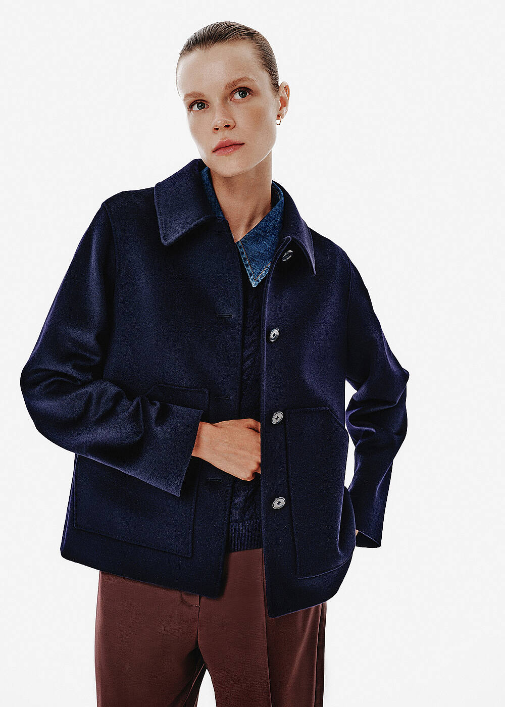 Relax Fit Pocket Detail Navy Coat - 1