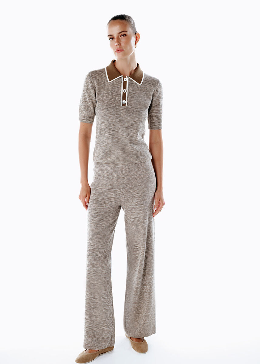 Renk Geçişli Triko Pantolon Naturel - KNITSS
