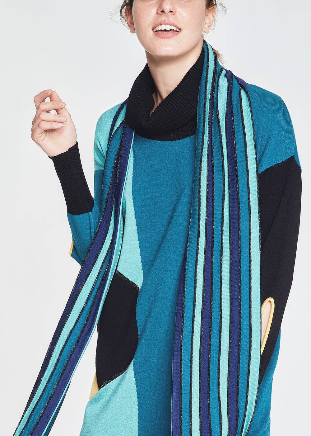 Renkli Çizgili Lurex Örgü Atkı - 1