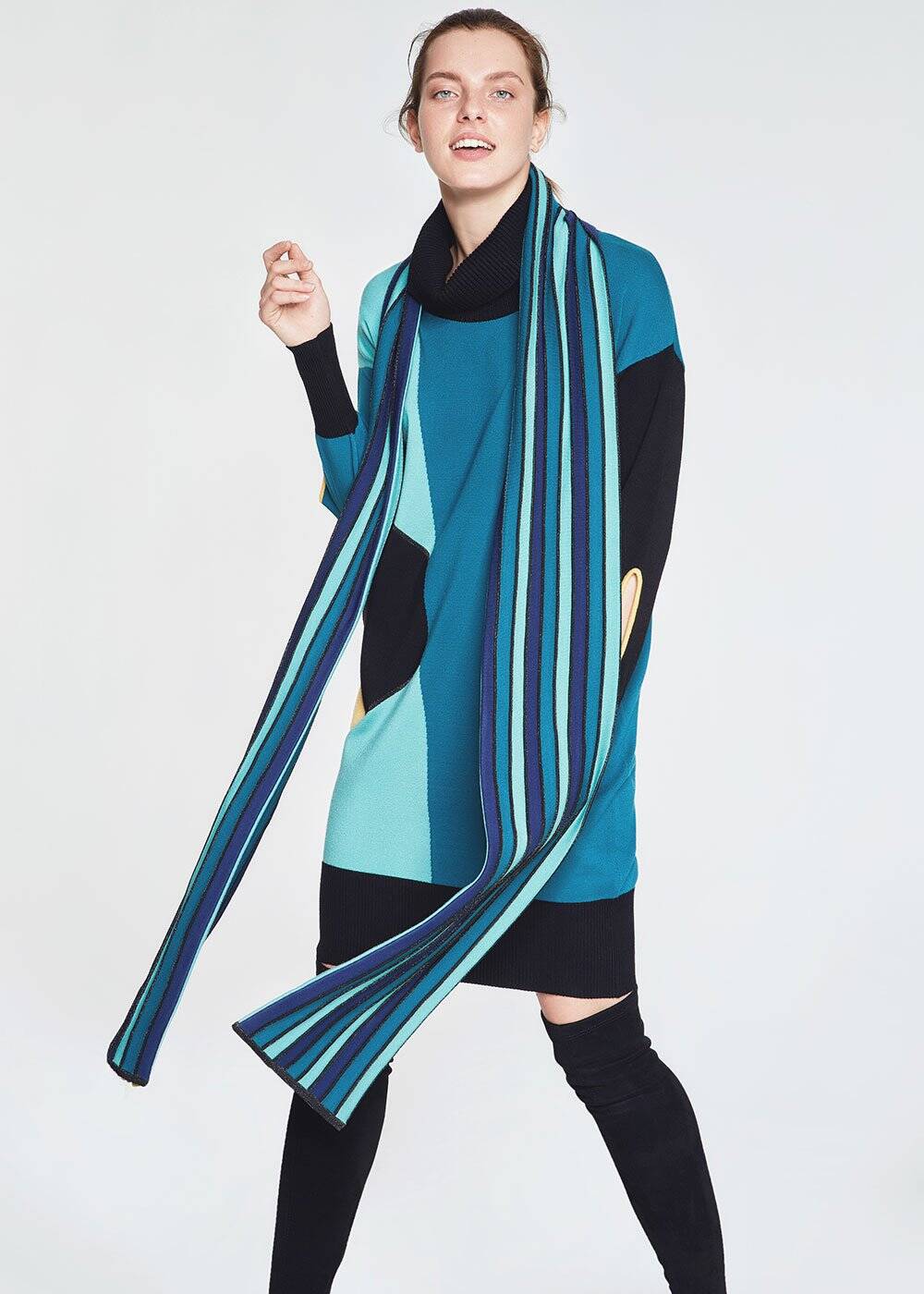 Renkli Çizgili Lurex Örgü Atkı - 2