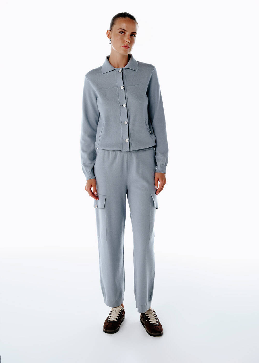 RETRO BLUE KNIT CARGO PANTS - 2