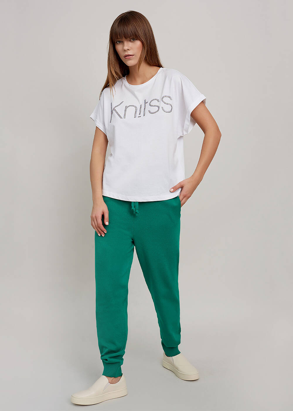 Rhinestone Logolu Beyaz T-Shirt - 2