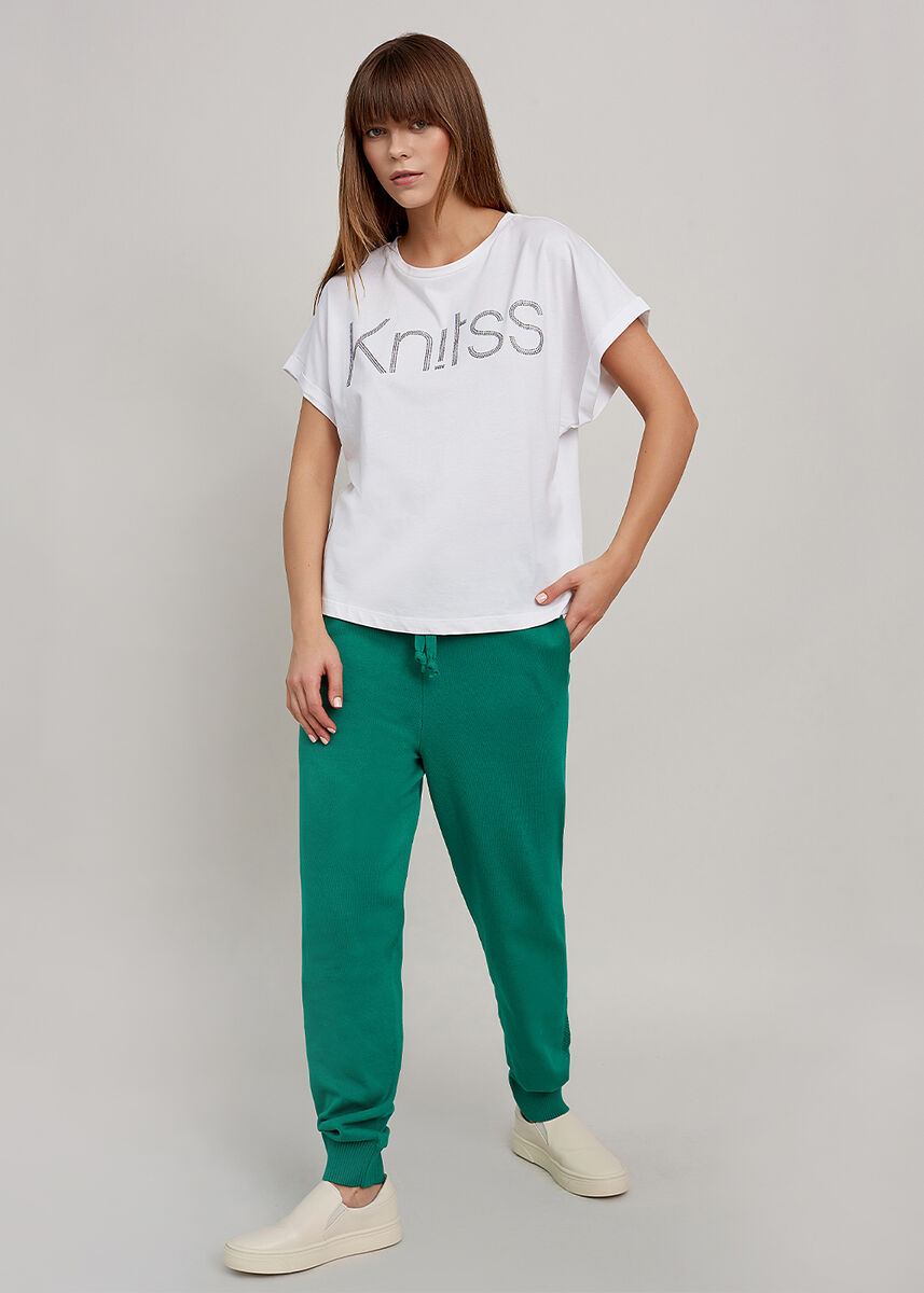 Rhinestone Logolu Beyaz T-Shirt · 2
