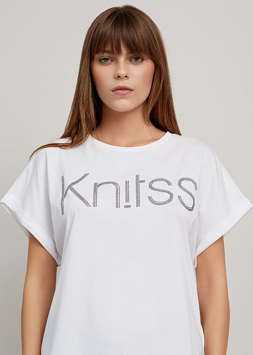 Rhinestone Logolu Beyaz T-Shirt · 7