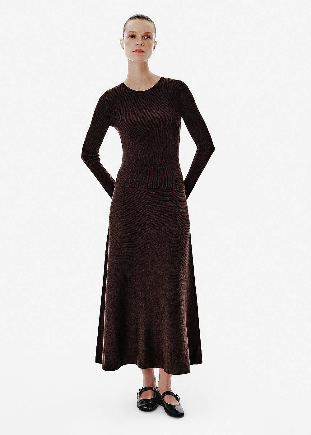 Rib Knit Brown Sweater - 2