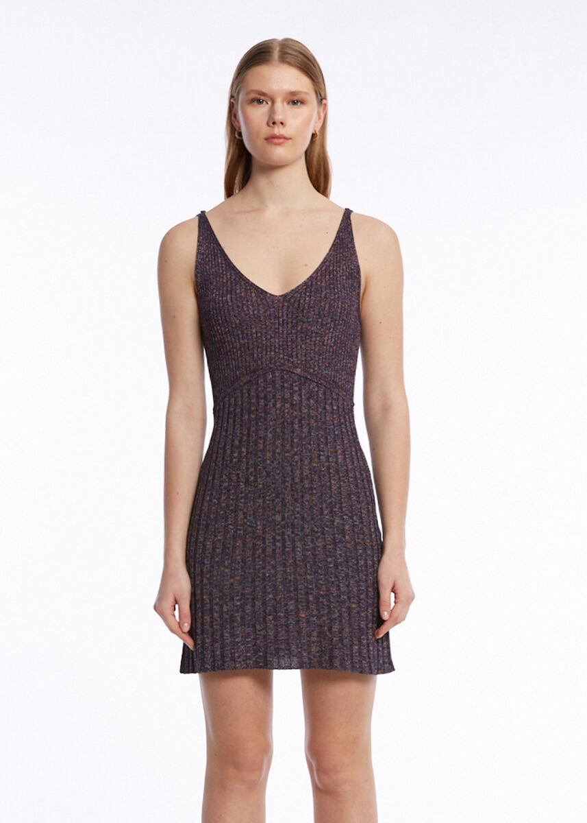 RIBBED PURPLE MINI KNIT DRESS - KNITSS