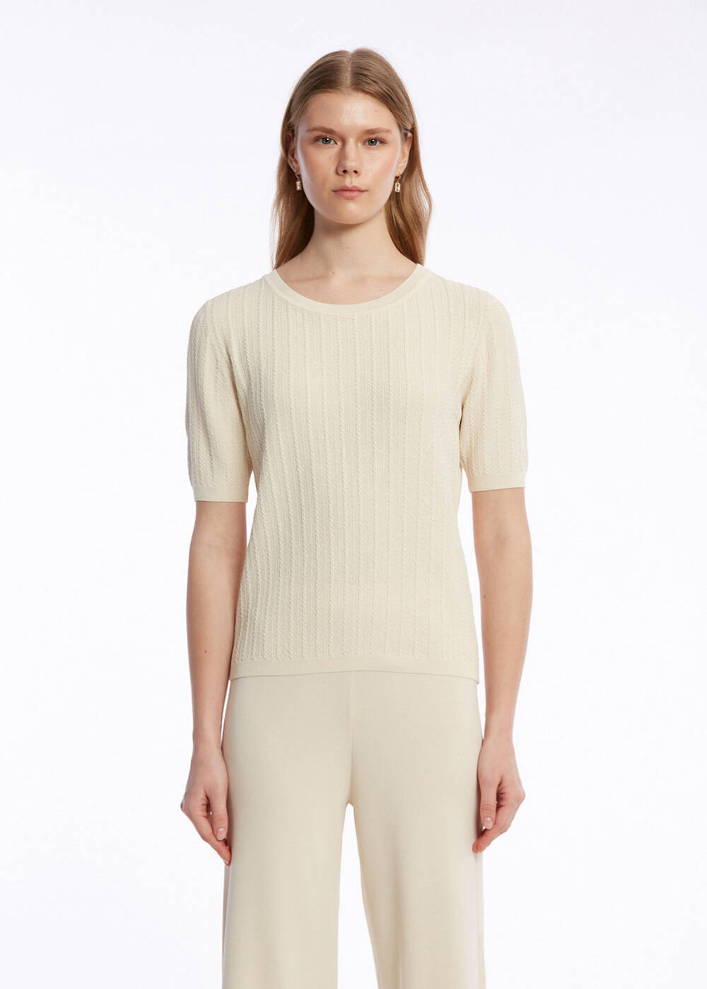 RIBBED SAND KNIT TOP - 1