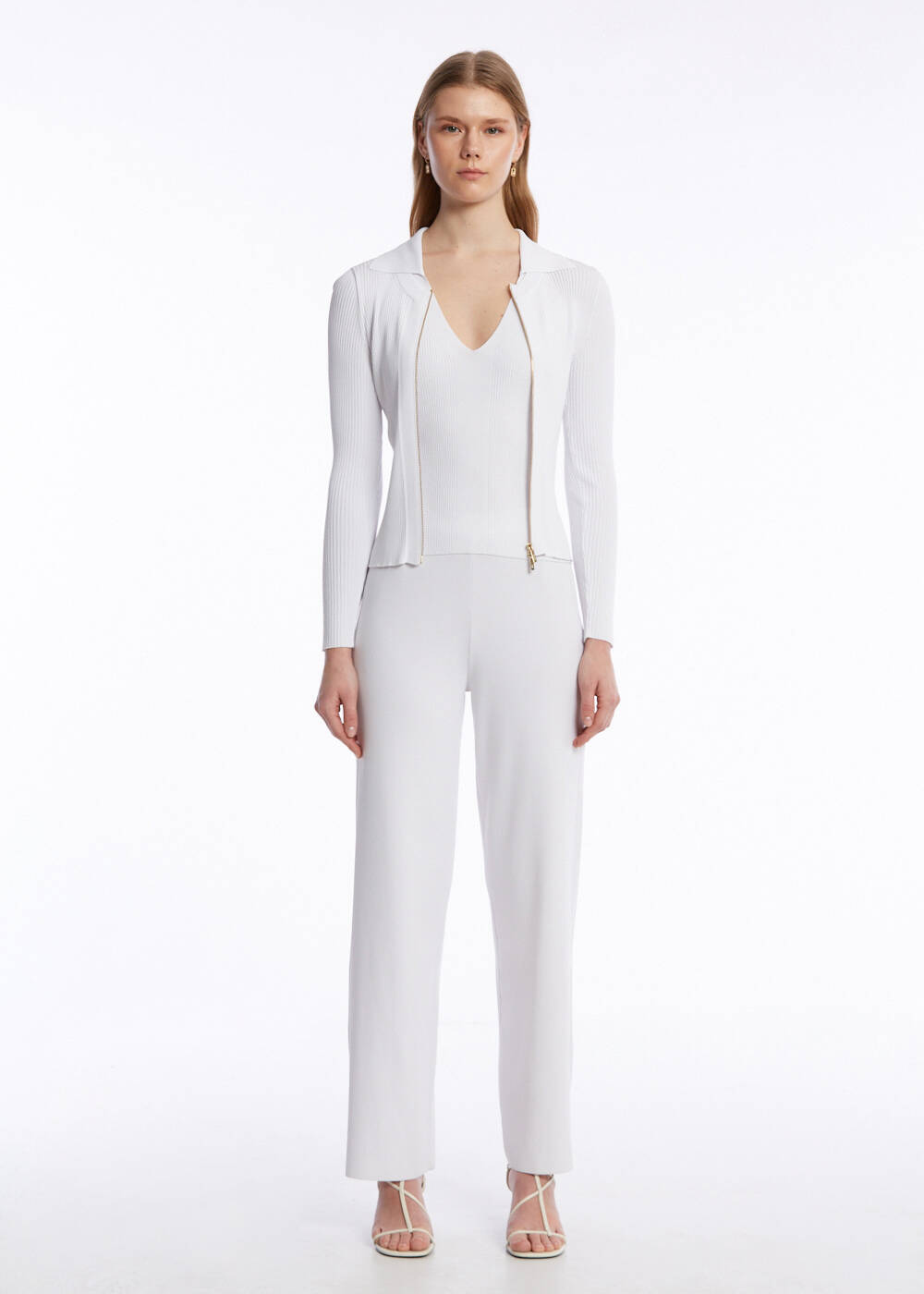 RIBBED WHITE KNIT CARDIGAN - 2