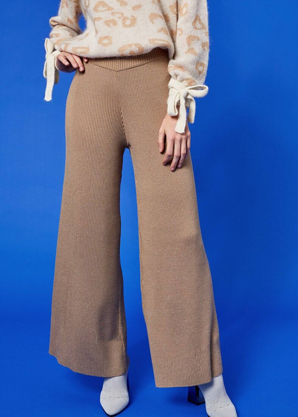 Ribli Bej Lurex Triko Pantolon - 1