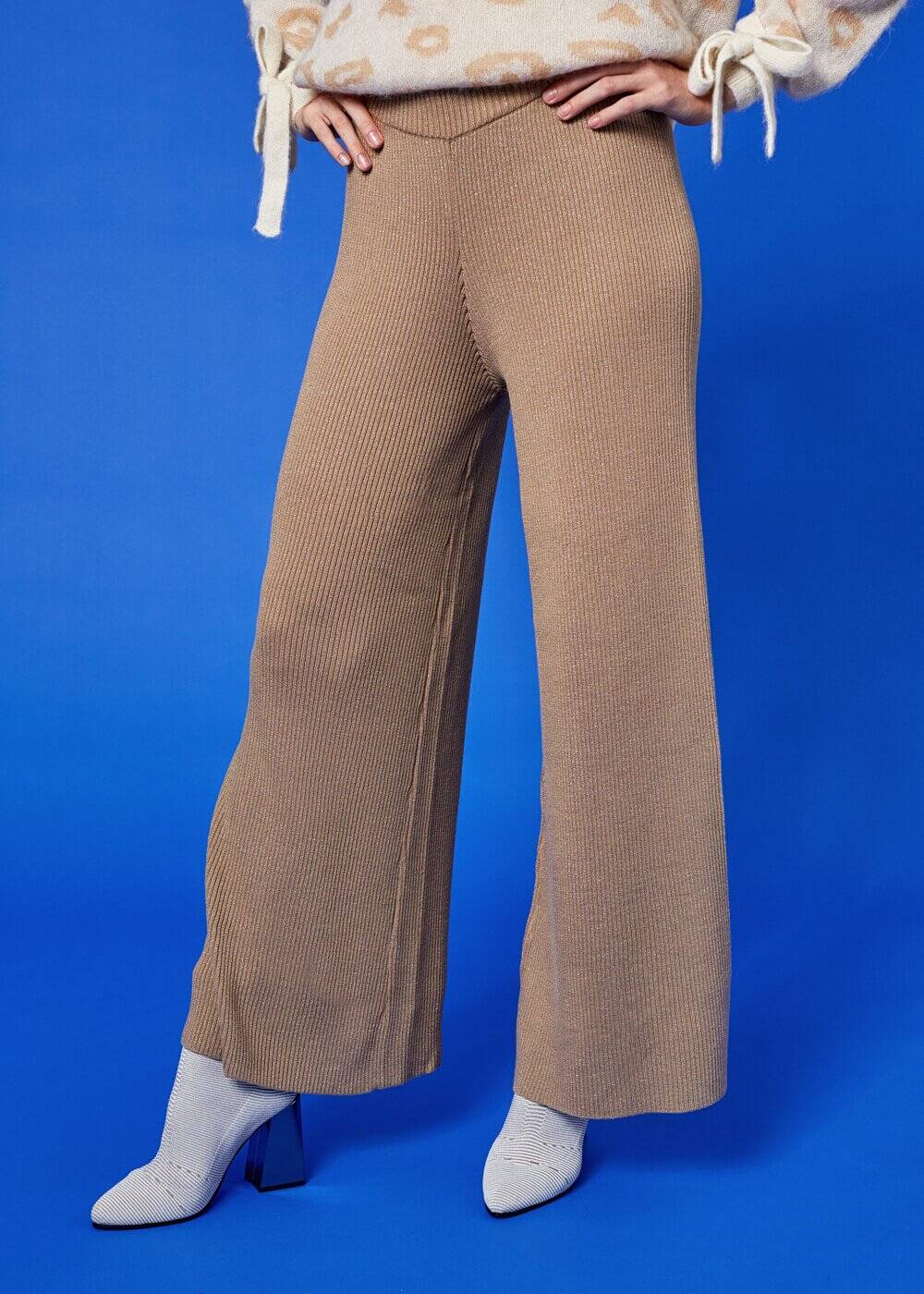 Ribli Bej Lurex Triko Pantolon - 2
