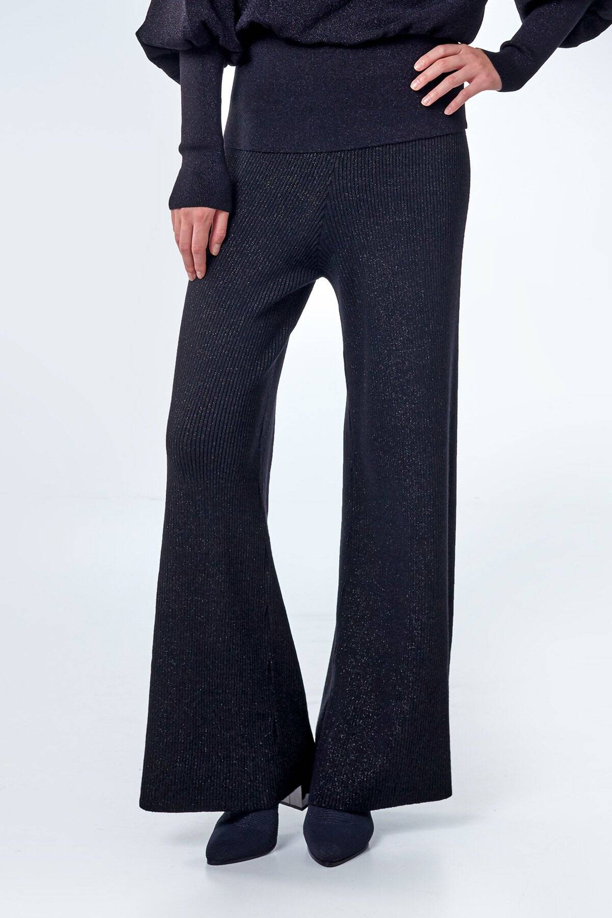Ribli Siyah Lurex Triko Pantolon - 1