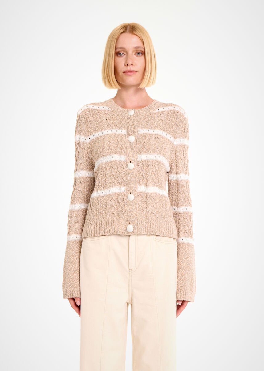 Saç Örgü Camel Muline Triko Hırka - KNITSS