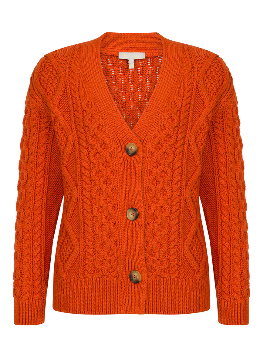 Saç Örgü Desen Saf Merino Yünü Turuncu Hırka · 6