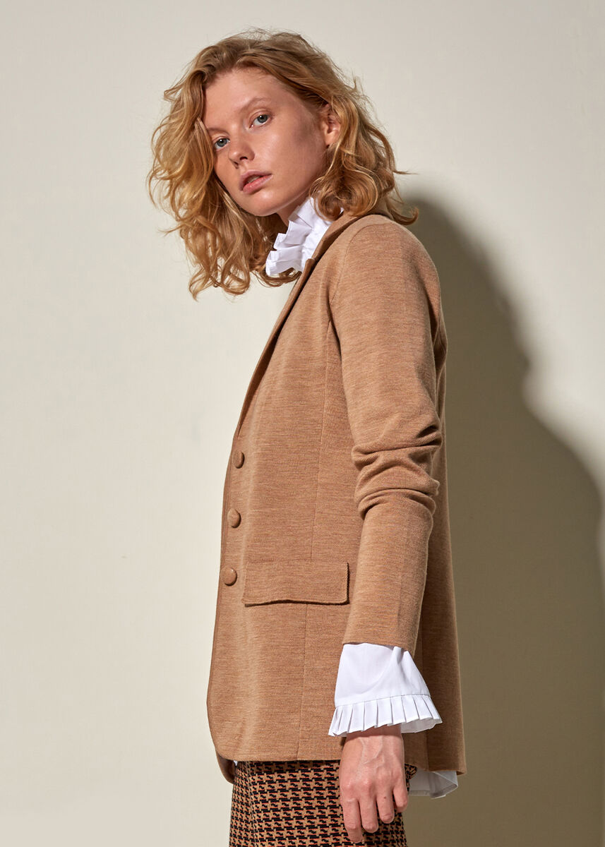 Saf İtalyan Yün Camel Blazer Triko Ceket · 3