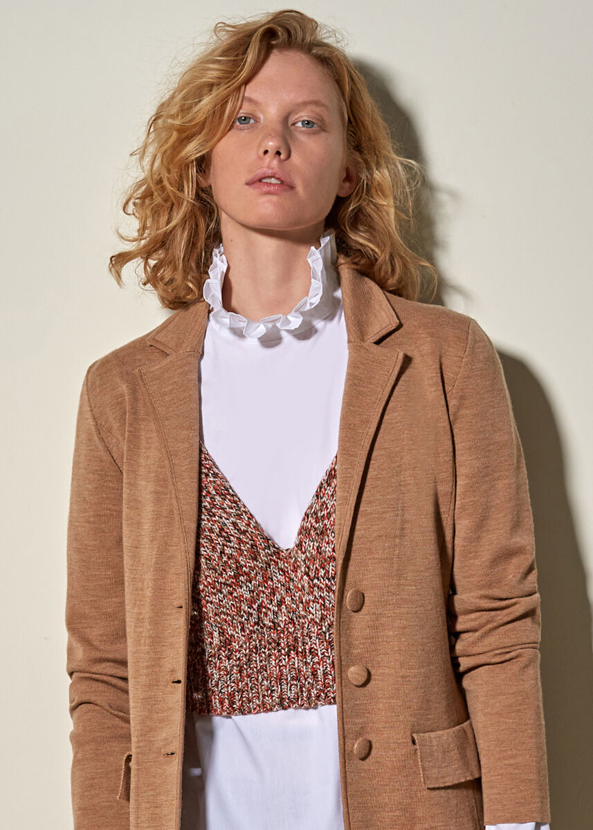 Saf İtalyan Yün Camel Blazer Triko Ceket · 4
