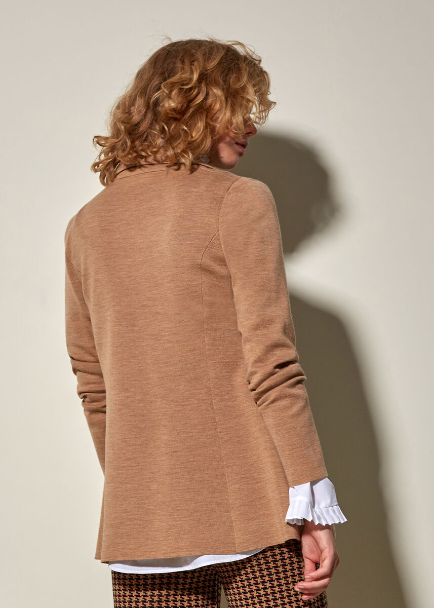 Saf İtalyan Yün Camel Blazer Triko Ceket · 5