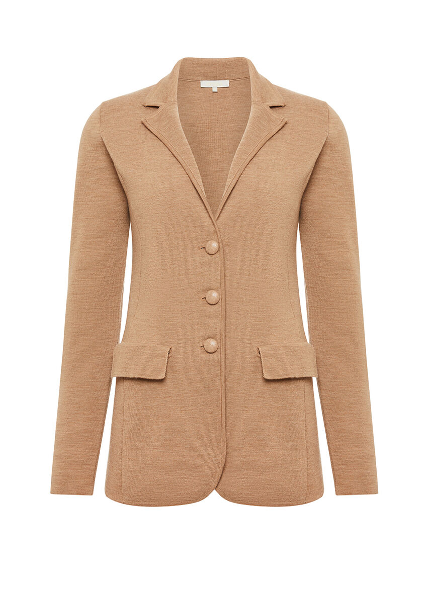 Saf İtalyan Yün Camel Blazer Triko Ceket · 6