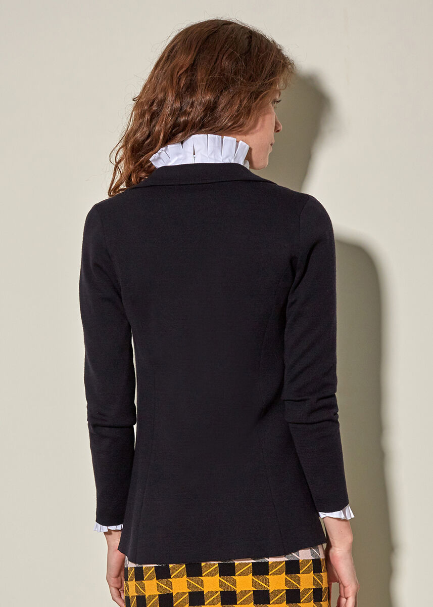 Saf İtalyan Yün Siyah Blazer Triko Ceket · 3