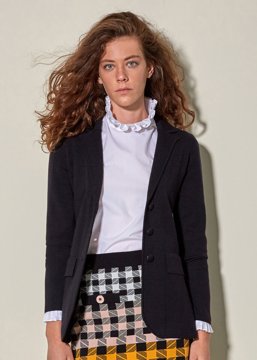 Saf İtalyan Yün Siyah Blazer Triko Ceket · 5