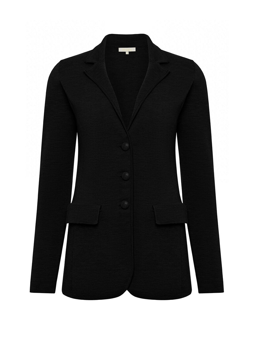 Saf İtalyan Yün Siyah Blazer Triko Ceket · 6
