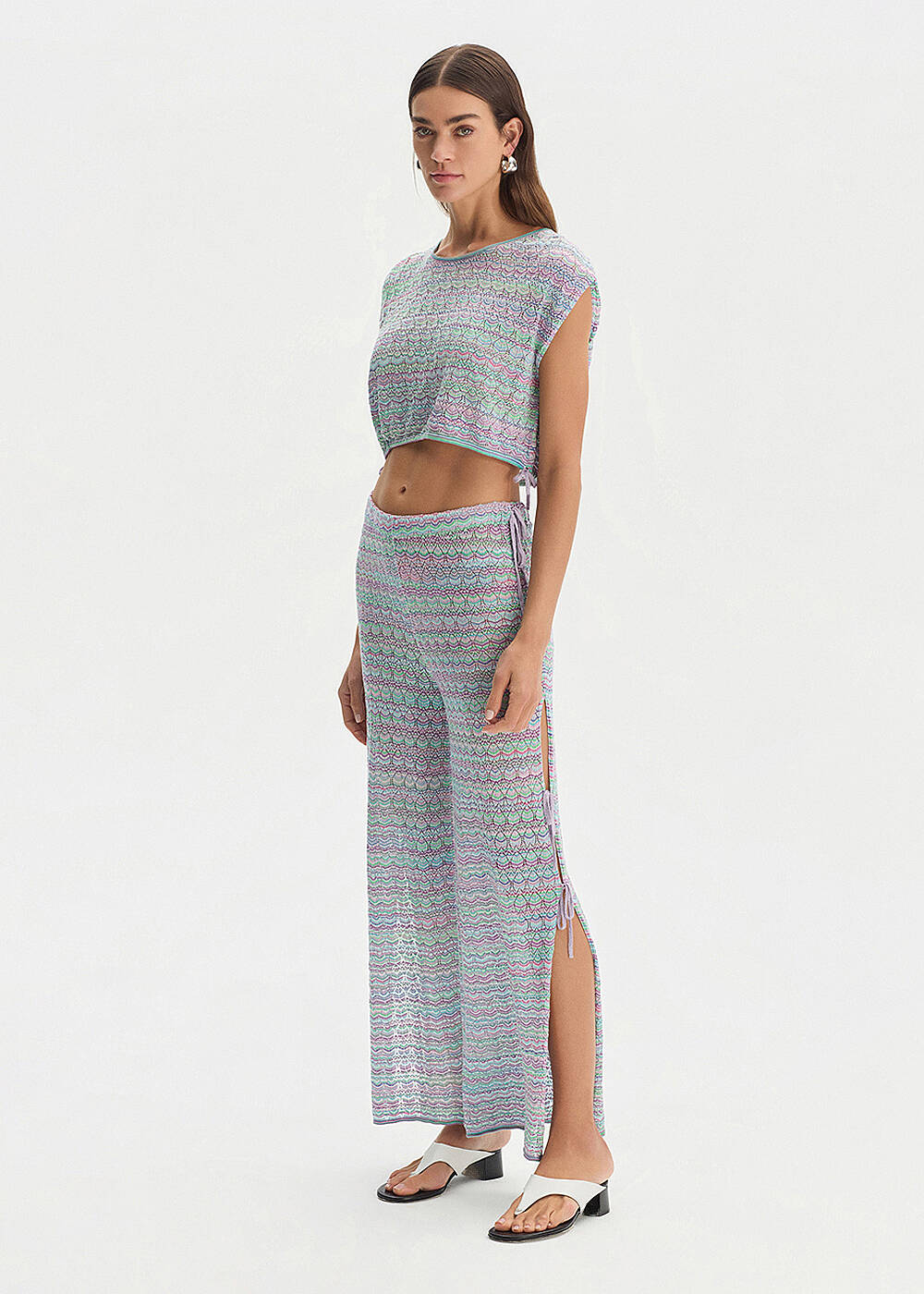 SAFARI COLOR BLOCK SHIMMERY KNIT PANTS - 2