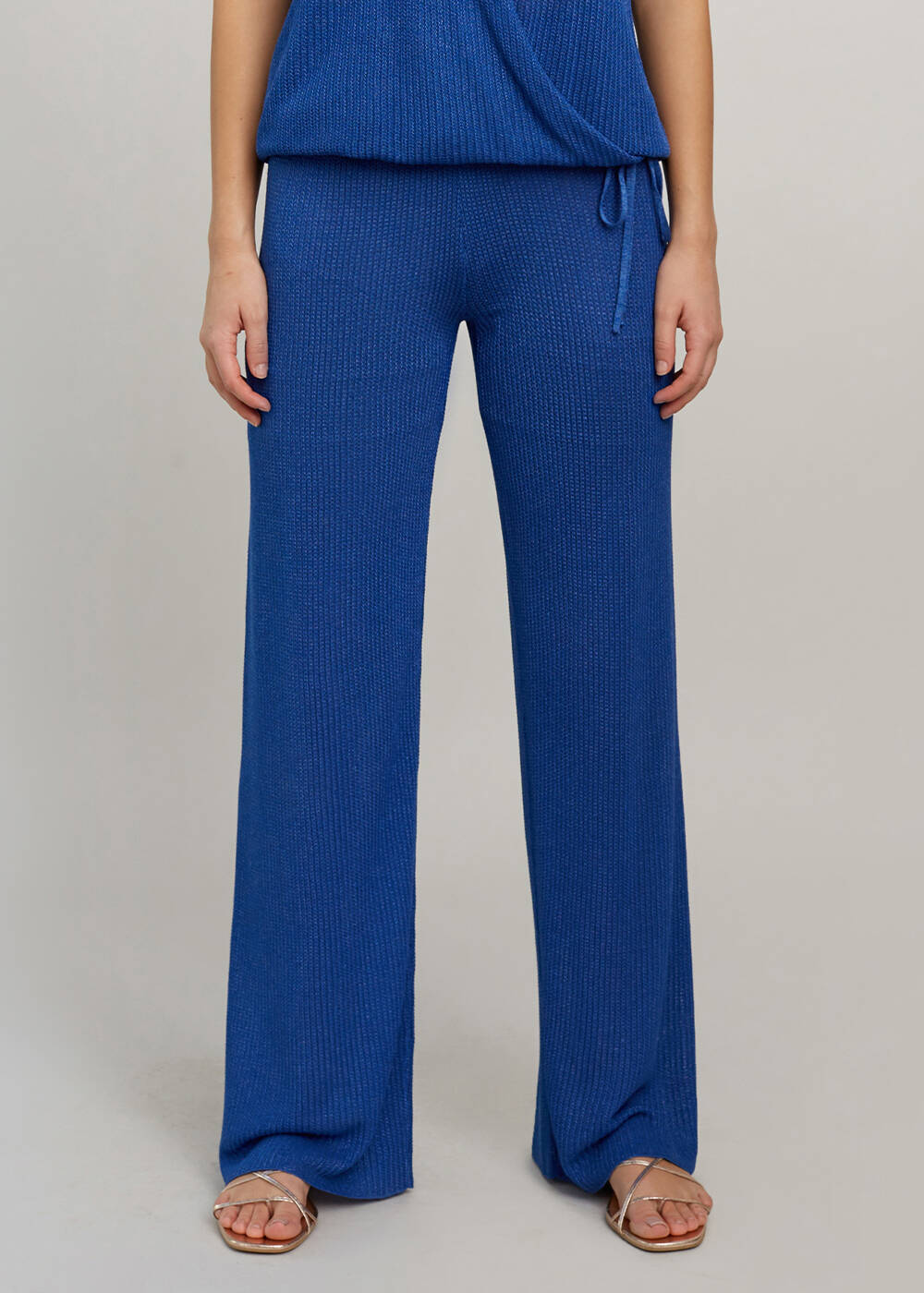 Saks Mavisi İnce Yazlık Triko Pantolon - 1