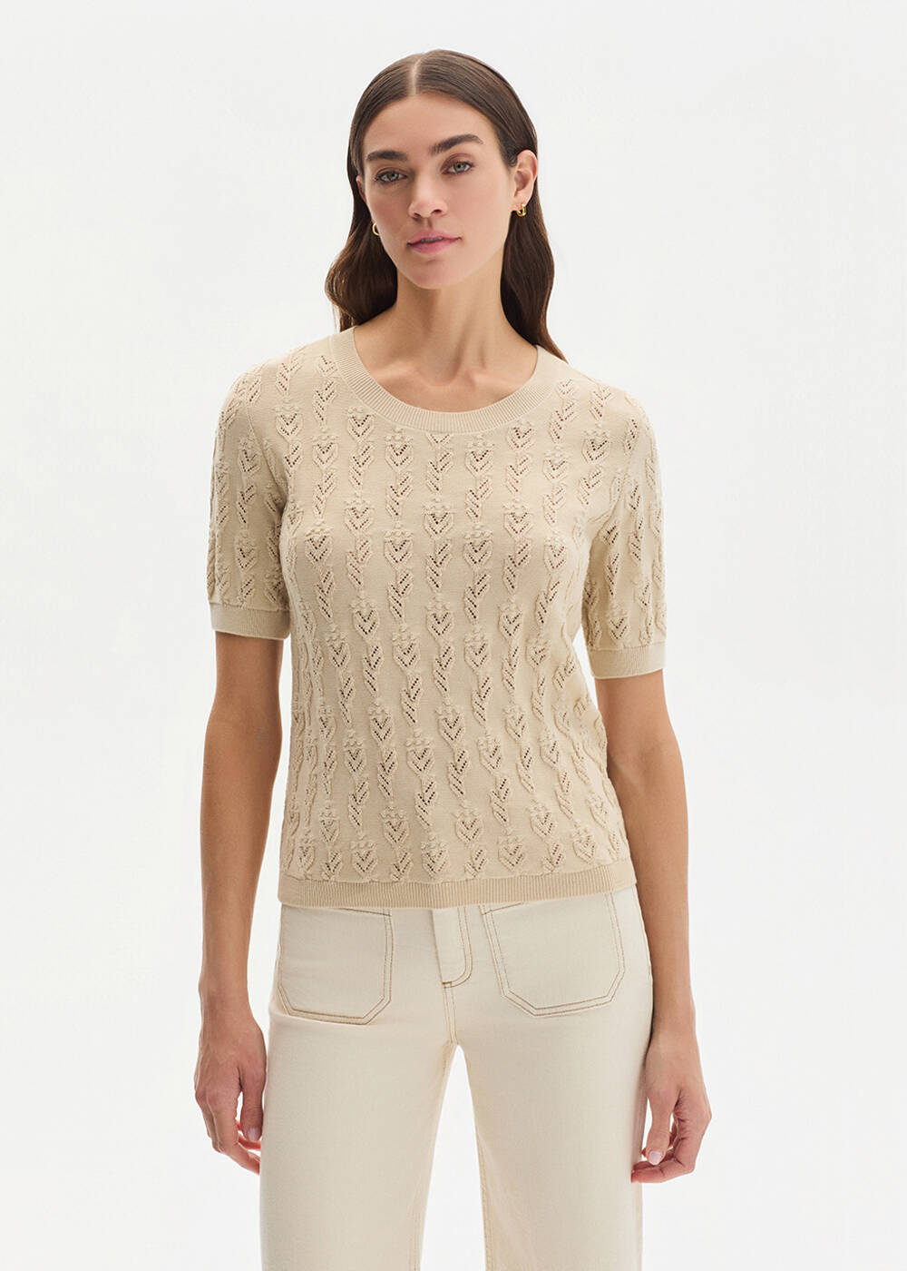 SAND ORGANIC COTTON KNIT TOP - 1