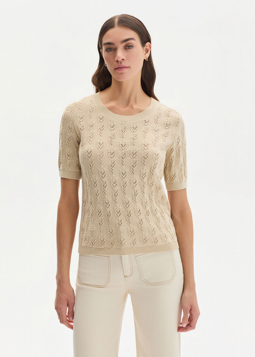 SAND ORGANIC COTTON KNIT TOP - KNITSS