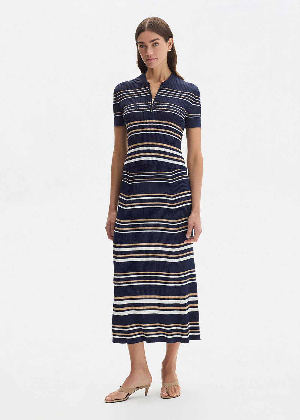 SAND WHITE STRIPE NAVY KNIT TOP - 2
