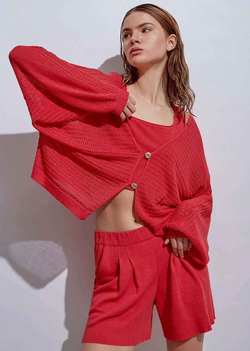 Seashell Button Linen Coral Knit Cardigan - 2