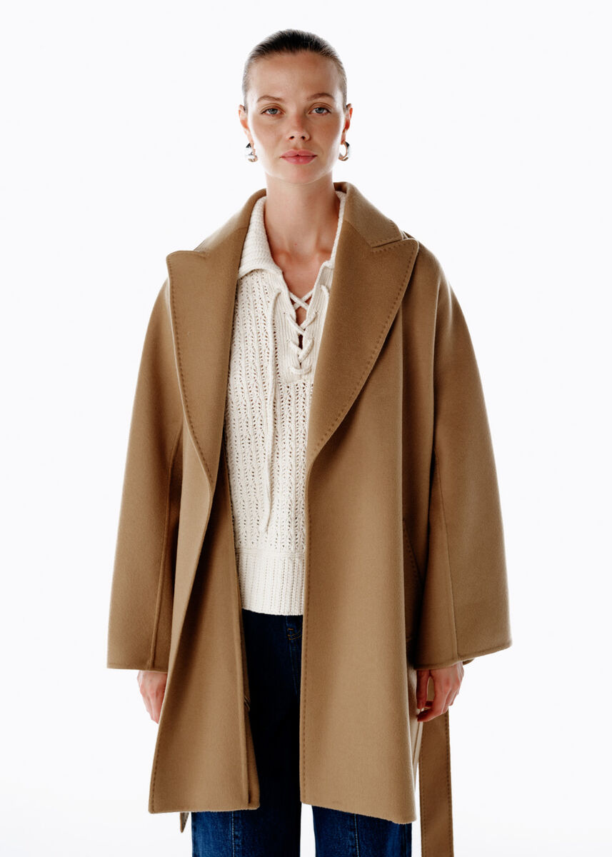 SELF BELTED WOOL COAT CAMEL - KNITSS
