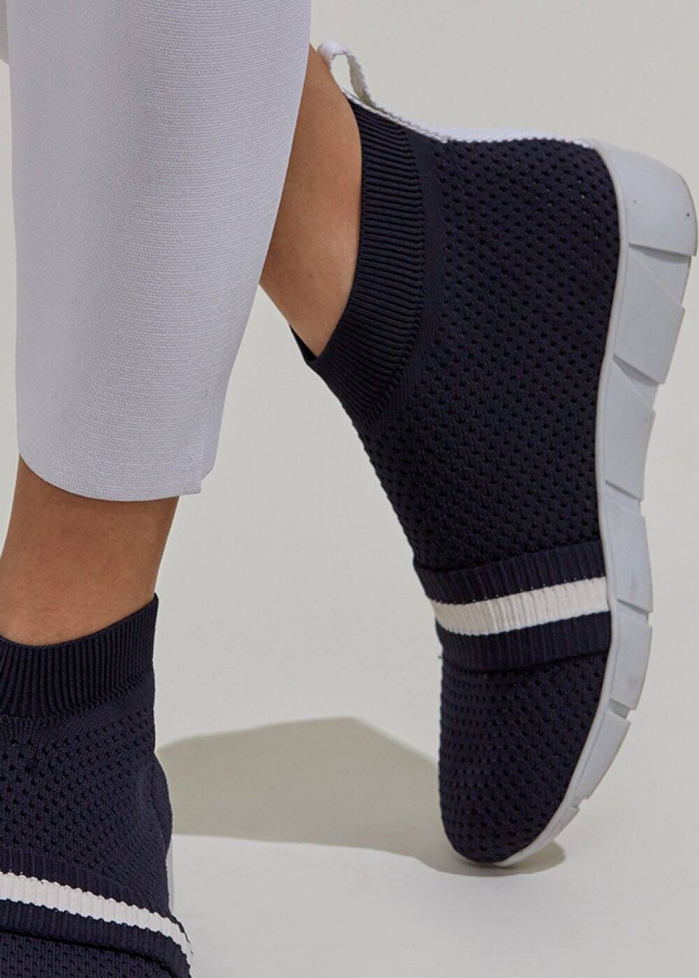 Şerit Bantlı Lacivert Triko Sneakers - 2