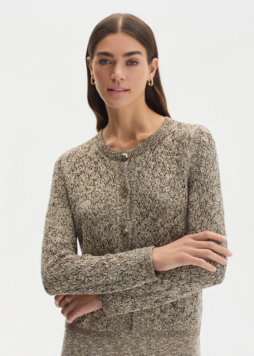 SHIMMERY CACAO KNIT CARDIGAN - 1