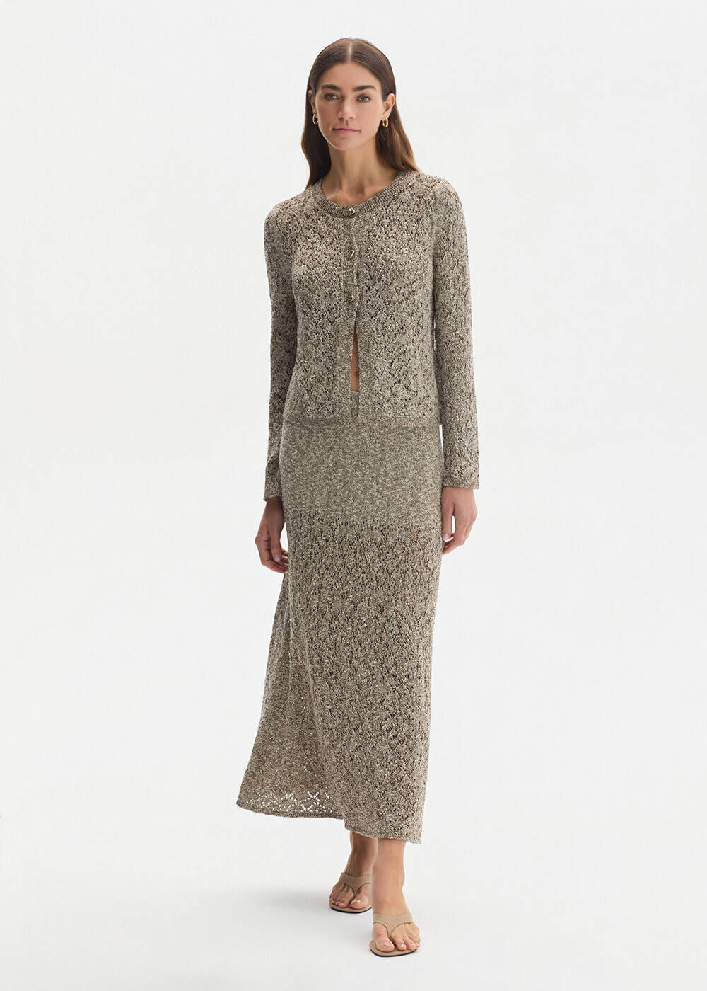 SHIMMERY CACAO KNIT CARDIGAN - 2