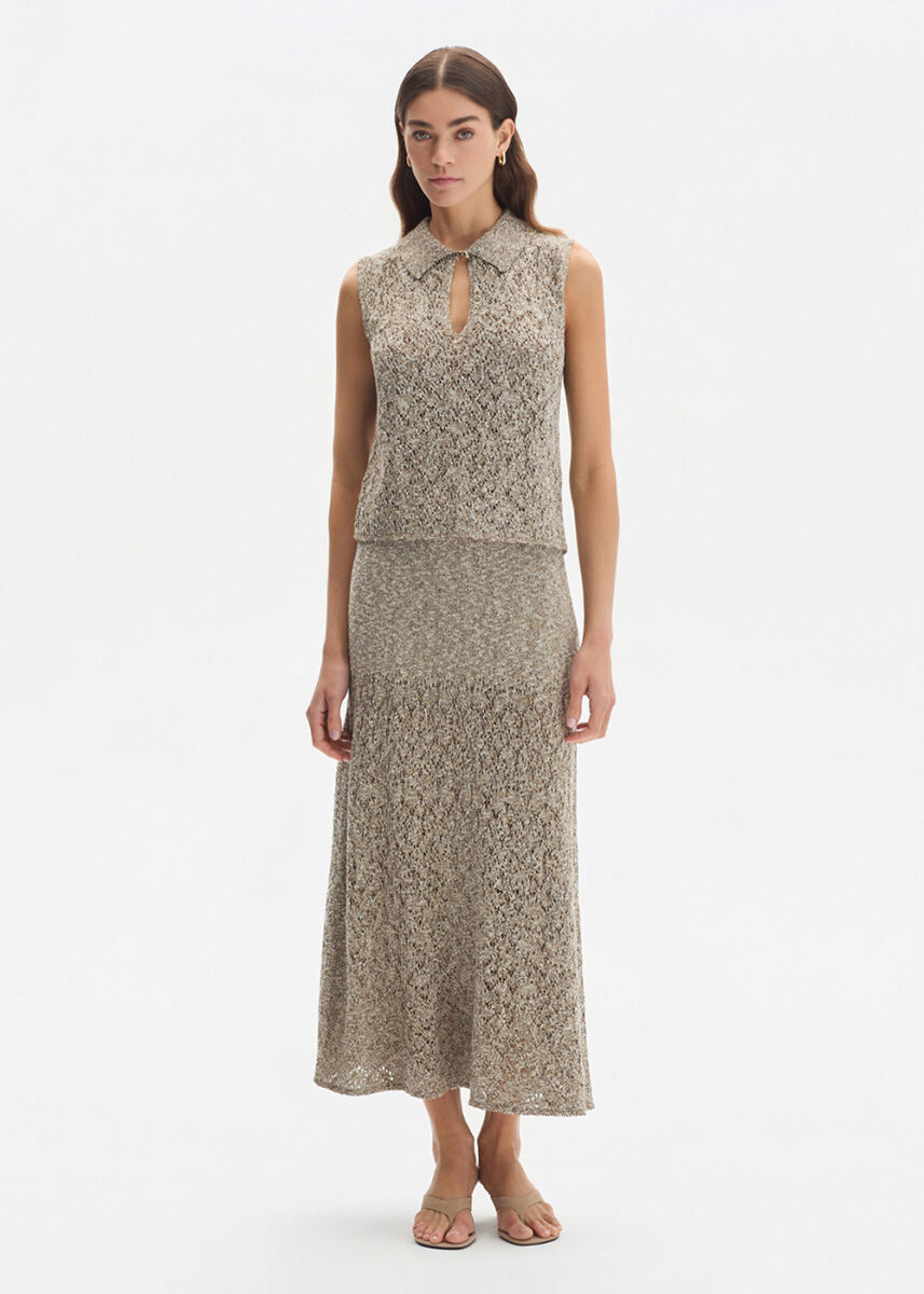 SHIMMERY CACAO KNIT SKIRT - KNITSS