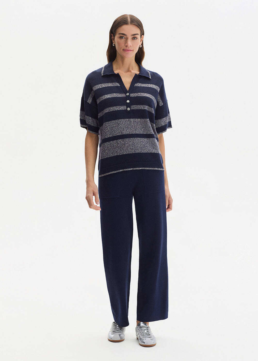 SHIMMERY NAVY KNIT PANTS - 1