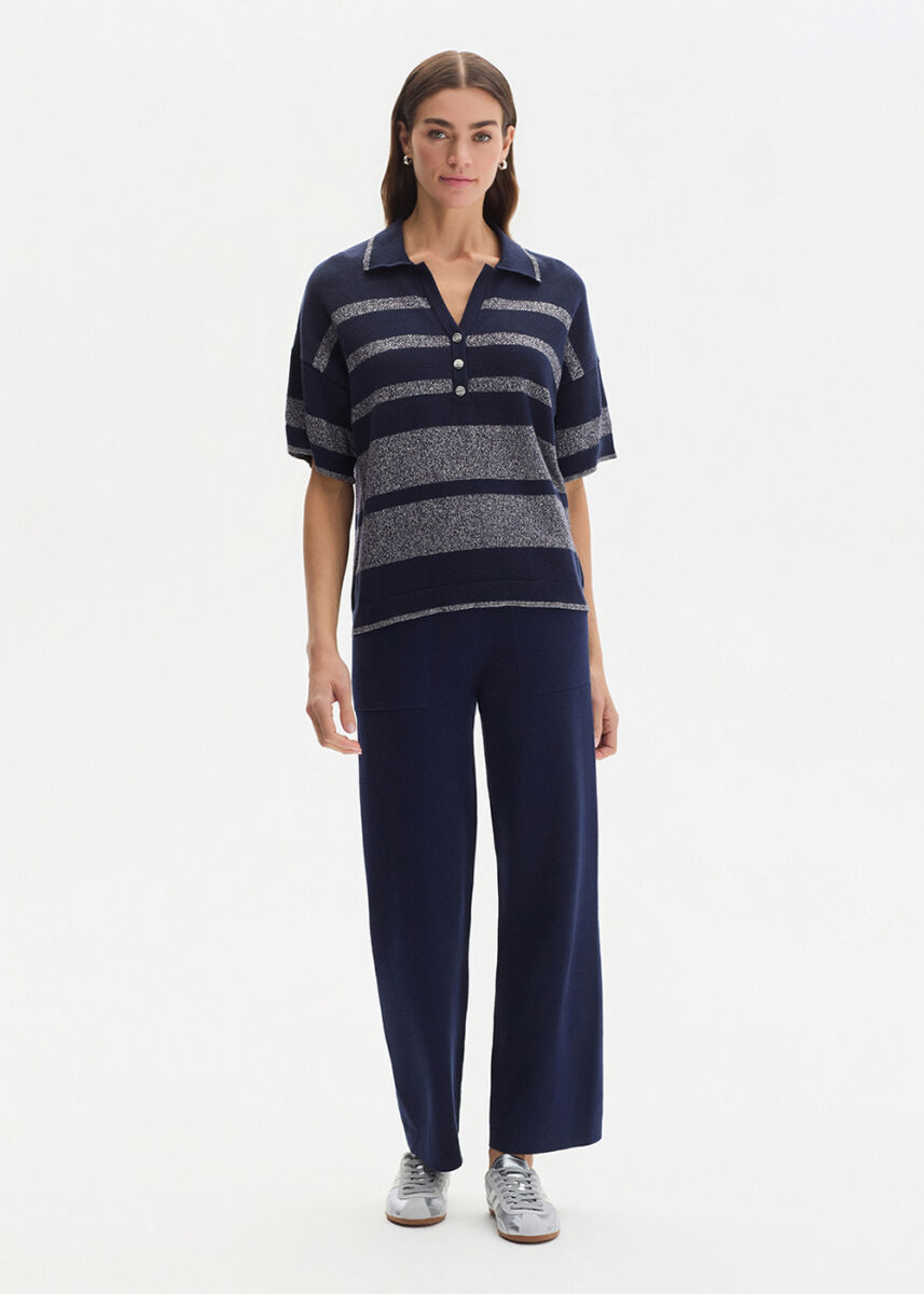 SHIMMERY NAVY KNIT PANTS - KNITSS
