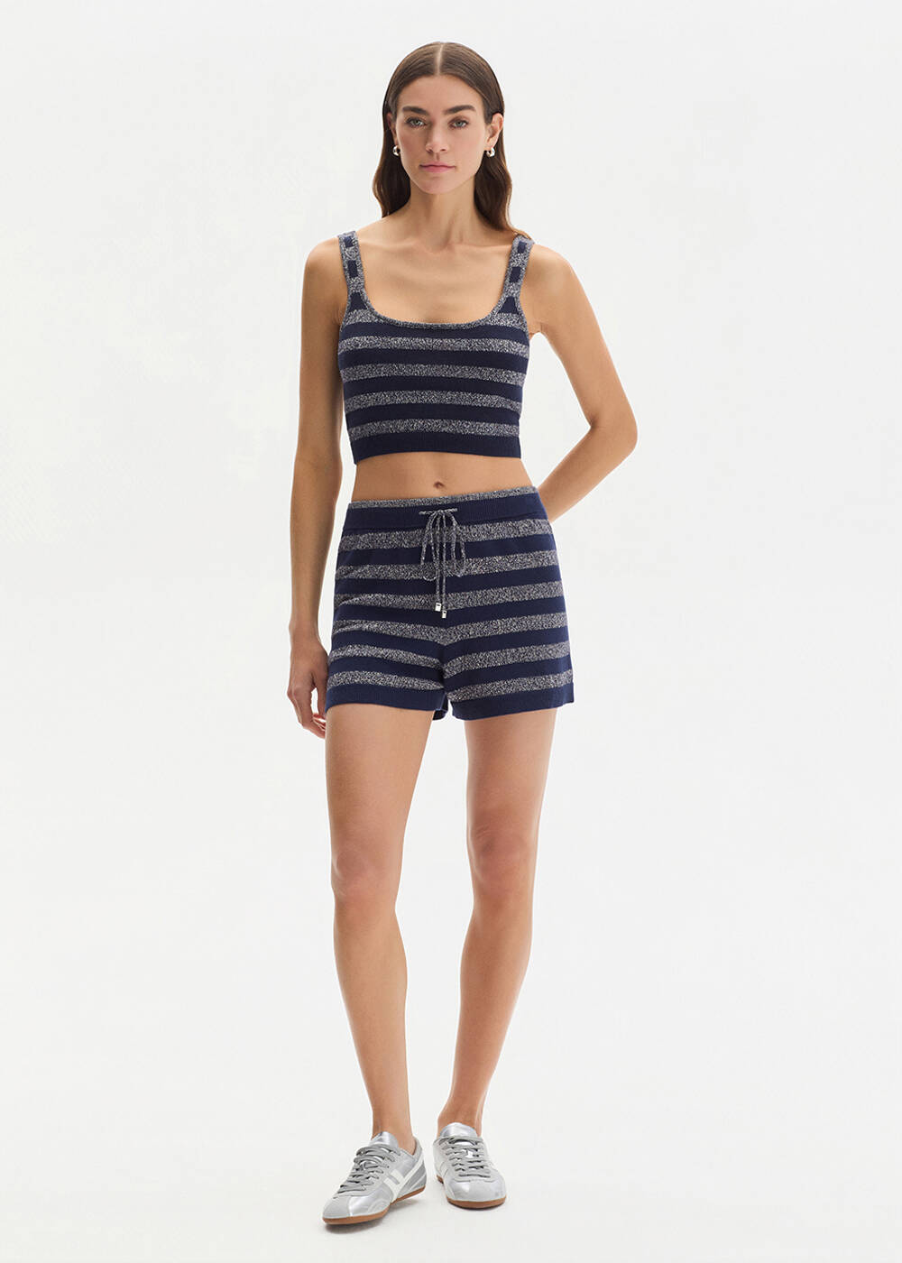 SHIMMERY NAVY KNIT SHORTS - 2