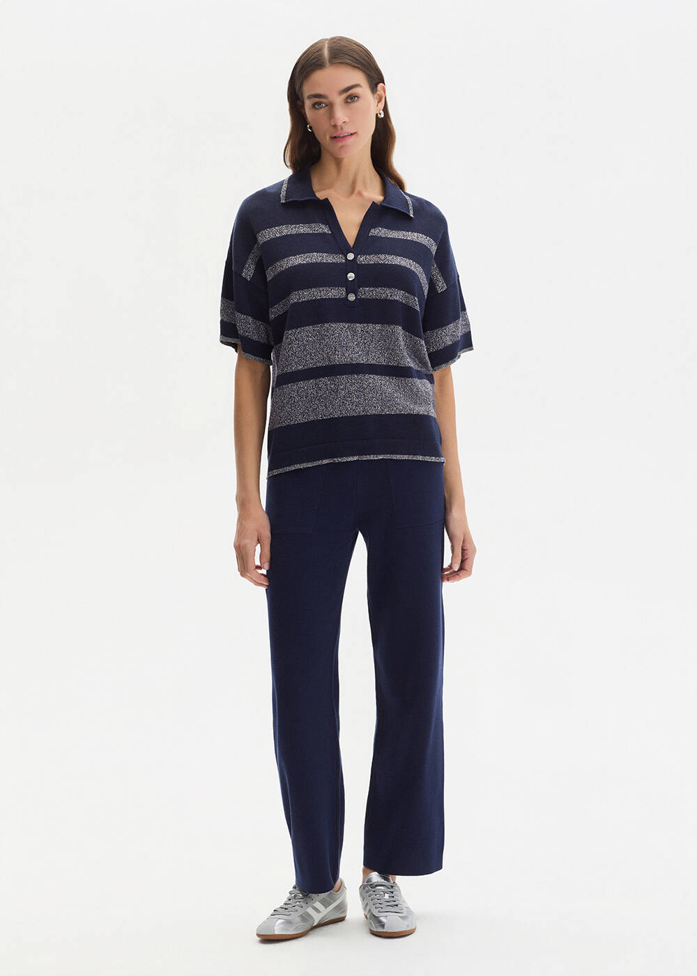 SHIMMERY POLO NECK NAVY SWEATER - 2