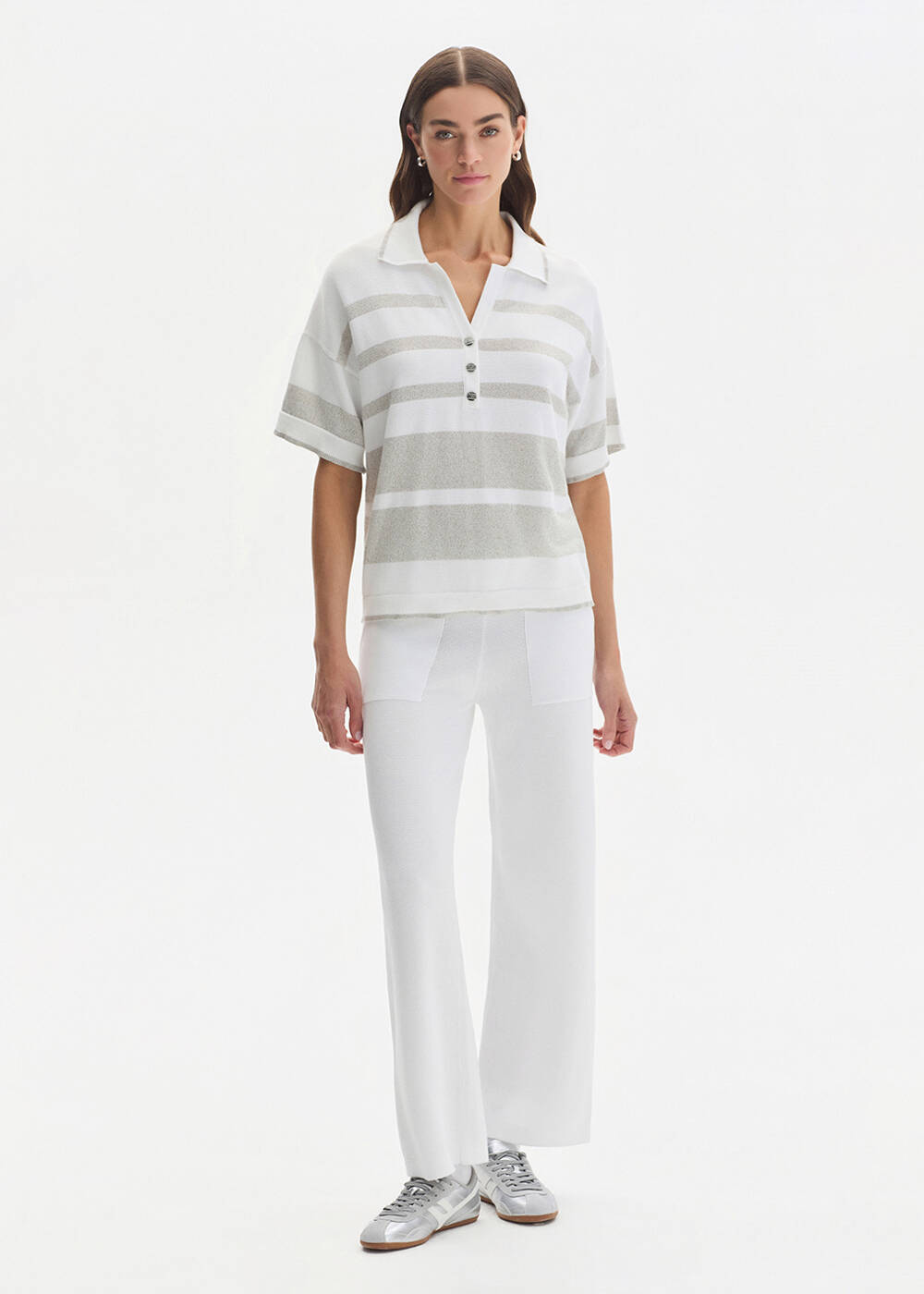 SHIMMERY POLO NECK WHITE SWEATER - 2